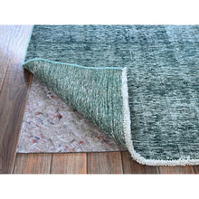 Load image into Gallery viewer, 2&#39;7&quot;x7&#39;9&quot; Viridian Green, Overdyed Vintage Persian Tabriz, Worn And Distressed, Sides And Ends Professionally Secured, Shaved Low, Hand Knotted, 100% Wool, Fragment, Runner, Oriental Rug FWR5604