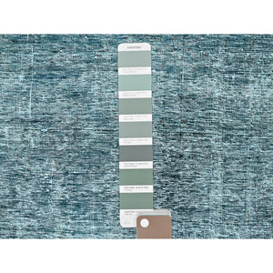 2'7"x7'9" Viridian Green, Overdyed Vintage Persian Tabriz, Worn and Distressed, Sides and Ends Professionally Secured, Shaved Low, Hand Knotted, 100% Wool, Fragment, Runner, Oriental Rug Sh934 FWR5604