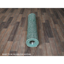 Load image into Gallery viewer, 2&#39;7&quot;x7&#39;9&quot; Viridian Green, Overdyed Vintage Persian Tabriz, Worn and Distressed, Sides and Ends Professionally Secured, Shaved Low, Hand Knotted, 100% Wool, Fragment, Runner, Oriental Rug Sh934 FWR5604