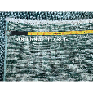 2'7"x7'9" Viridian Green, Overdyed Vintage Persian Tabriz, Worn And Distressed, Sides And Ends Professionally Secured, Shaved Low, Hand Knotted, 100% Wool, Fragment, Runner, Oriental Rug FWR5604