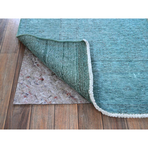 2'5"x11'1" Tile Blue, Overdyed Vintage Persian Tabriz, Shaved Down, Worn and Distressed, Sides and Ends Professionally Secured, Hand Knotted, 100% Wool, Fragment, Narrow Runner, Oriental Rug Sh935 FWR5610