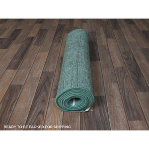 2'5"x11'1" Tile Blue, Overdyed Vintage Persian Tabriz, Shaved Down, Worn And Distressed, Sides And Ends Professionally Secured, Hand Knotted, 100% Wool, Fragment, Narrow Runner, Oriental Rug FWR5610