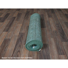 Load image into Gallery viewer, 2&#39;5&quot;x11&#39;1&quot; Tile Blue, Overdyed Vintage Persian Tabriz, Shaved Down, Worn And Distressed, Sides And Ends Professionally Secured, Hand Knotted, 100% Wool, Fragment, Narrow Runner, Oriental Rug FWR5610