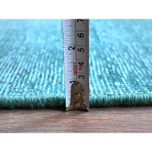 Load image into Gallery viewer, 2&#39;5&quot;x11&#39;1&quot; Tile Blue, Overdyed Vintage Persian Tabriz, Shaved Down, Worn And Distressed, Sides And Ends Professionally Secured, Hand Knotted, 100% Wool, Fragment, Narrow Runner, Oriental Rug FWR5610