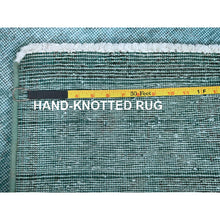 Load image into Gallery viewer, 2&#39;5&quot;x11&#39;1&quot; Tile Blue, Overdyed Vintage Persian Tabriz, Shaved Down, Worn And Distressed, Sides And Ends Professionally Secured, Hand Knotted, 100% Wool, Fragment, Narrow Runner, Oriental Rug FWR5610