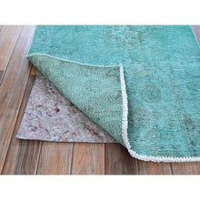 Load image into Gallery viewer, 2&#39;5&quot;x10&#39; Turquoise Blue, Overdyed Vintage Persian Tabriz, Distressed And Worn, Shaved Down, Sides And Ends Professionally Secured, Hand Knotted, 100% Wool, Fragment, Narrow Runner, Oriental Rug FWR5616