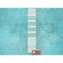 Load image into Gallery viewer, 2&#39;5&quot;x10&#39; Turquoise Blue, Overdyed Vintage Persian Tabriz, Distressed And Worn, Shaved Down, Sides And Ends Professionally Secured, Hand Knotted, 100% Wool, Fragment, Narrow Runner, Oriental Rug FWR5616