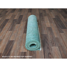 Load image into Gallery viewer, 2&#39;5&quot;x10&#39; Turquoise Blue, Overdyed Vintage Persian Tabriz, Distressed And Worn, Shaved Down, Sides And Ends Professionally Secured, Hand Knotted, 100% Wool, Fragment, Narrow Runner, Oriental Rug FWR5616