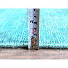Load image into Gallery viewer, 2&#39;5&quot;x10&#39; Turquoise Blue, Overdyed Vintage Persian Tabriz, Distressed And Worn, Shaved Down, Sides And Ends Professionally Secured, Hand Knotted, 100% Wool, Fragment, Narrow Runner, Oriental Rug FWR5616