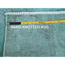 Load image into Gallery viewer, 2&#39;5&quot;x10&#39; Turquoise Blue, Overdyed Vintage Persian Tabriz, Distressed And Worn, Shaved Down, Sides And Ends Professionally Secured, Hand Knotted, 100% Wool, Fragment, Narrow Runner, Oriental Rug FWR5616