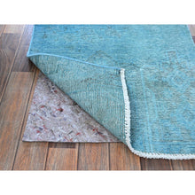 Load image into Gallery viewer, 2&#39;5&quot;x9&#39;10&quot; Aqua Blue, Overdyed Vintage Persian Tabriz, Worn And Distressed, Sides And Ends Professionally Secured, Sheared Low, Hand Knotted, 100% Wool, Fragment, Narrow Runner, Oriental Rug FWR5622