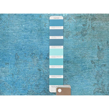 Load image into Gallery viewer, 2&#39;5&quot;x9&#39;10&quot; Aqua Blue, Overdyed Vintage Persian Tabriz, Worn And Distressed, Sides And Ends Professionally Secured, Sheared Low, Hand Knotted, 100% Wool, Fragment, Narrow Runner, Oriental Rug FWR5622