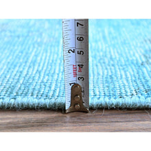 Load image into Gallery viewer, 2&#39;5&quot;x9&#39;10&quot; Aqua Blue, Overdyed Vintage Persian Tabriz, Worn And Distressed, Sides And Ends Professionally Secured, Sheared Low, Hand Knotted, 100% Wool, Fragment, Narrow Runner, Oriental Rug FWR5622