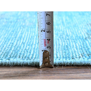 2'5"x9'10" Aqua Blue, Overdyed Vintage Persian Tabriz, Worn And Distressed, Sides And Ends Professionally Secured, Sheared Low, Hand Knotted, 100% Wool, Fragment, Narrow Runner, Oriental Rug FWR5622