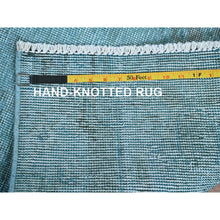 Load image into Gallery viewer, 2&#39;5&quot;x9&#39;10&quot; Aqua Blue, Overdyed Vintage Persian Tabriz, Worn And Distressed, Sides And Ends Professionally Secured, Sheared Low, Hand Knotted, 100% Wool, Fragment, Narrow Runner, Oriental Rug FWR5622