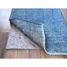 Load image into Gallery viewer, 2&#39;2&quot;x9&#39; Bayern Blue, Overdyed Vintage Persian Tabriz, Worn and Distressed, Sides and Ends Professionally Secured, Cropped Thin, Hand Knotted, 100% Wool, Fragment, Narrow Runner, Oriental Rug Sh940 FWR5640