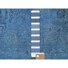 Load image into Gallery viewer, 2&#39;2&quot;x9&#39; Bayern Blue, Overdyed Vintage Persian Tabriz, Worn and Distressed, Sides and Ends Professionally Secured, Cropped Thin, Hand Knotted, 100% Wool, Fragment, Narrow Runner, Oriental Rug Sh940 FWR5640