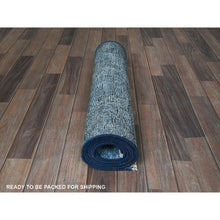 Load image into Gallery viewer, 2&#39;2&quot;x9&#39; Bayern Blue, Overdyed Vintage Persian Tabriz, Worn and Distressed, Sides and Ends Professionally Secured, Cropped Thin, Hand Knotted, 100% Wool, Fragment, Narrow Runner, Oriental Rug Sh940 FWR5640