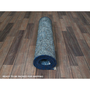 2'2"x9' Bayern Blue, Overdyed Vintage Persian Tabriz, Worn and Distressed, Sides and Ends Professionally Secured, Cropped Thin, Hand Knotted, 100% Wool, Fragment, Narrow Runner, Oriental Rug Sh940 FWR5640
