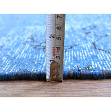 Load image into Gallery viewer, 2&#39;2&quot;x9&#39; Bayern Blue, Overdyed Vintage Persian Tabriz, Worn And Distressed, Sides And Ends Professionally Secured, Cropped Thin, Hand Knotted, 100% Wool, Fragment, Narrow Runner, Oriental Rug FWR5640