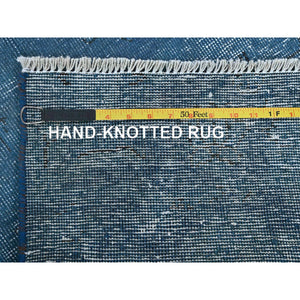 2'2"x9' Bayern Blue, Overdyed Vintage Persian Tabriz, Worn and Distressed, Sides and Ends Professionally Secured, Cropped Thin, Hand Knotted, 100% Wool, Fragment, Narrow Runner, Oriental Rug Sh940 FWR5640