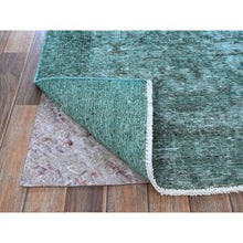 Load image into Gallery viewer, 2&#39;4&quot;x10&#39;2&quot; Bottle Green, Overdyed Vintage Persian Tabriz, Worn And Distressed, Hand Knotted, 100% Wool, Sides And Ends Professionally Secured, Sheared Low, Fragment, Narrow Runner, Oriental Rug FWR5652