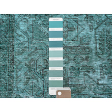 Load image into Gallery viewer, 2&#39;4&quot;x10&#39;2&quot; Bottle Green, Overdyed Vintage Persian Tabriz, Worn and Distressed, Hand Knotted, 100% Wool, Sides and Ends Professionally Secured, Sheared Low, Fragment, Narrow Runner, Oriental Rug Sh942 FWR5652