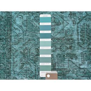 2'4"x10'2" Bottle Green, Overdyed Vintage Persian Tabriz, Worn and Distressed, Hand Knotted, 100% Wool, Sides and Ends Professionally Secured, Sheared Low, Fragment, Narrow Runner, Oriental Rug Sh942 FWR5652