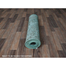 Load image into Gallery viewer, 2&#39;4&quot;x10&#39;2&quot; Bottle Green, Overdyed Vintage Persian Tabriz, Worn And Distressed, Hand Knotted, 100% Wool, Sides And Ends Professionally Secured, Sheared Low, Fragment, Narrow Runner, Oriental Rug FWR5652