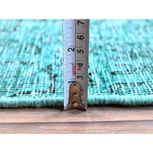 Load image into Gallery viewer, 2&#39;4&quot;x10&#39;2&quot; Bottle Green, Overdyed Vintage Persian Tabriz, Worn And Distressed, Hand Knotted, 100% Wool, Sides And Ends Professionally Secured, Sheared Low, Fragment, Narrow Runner, Oriental Rug FWR5652