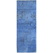 Load image into Gallery viewer, 2&#39;2&quot;x6&#39;2&quot; Carolina Blue, Overdyed Vintage Persian Tabriz, Worn and Distressed, Sides and Ends Professionally Secured, Shaved Low, Hand Knotted, 100% Wool, Fragment, Narrow Runner, Oriental Rug Sh943 FWR5658