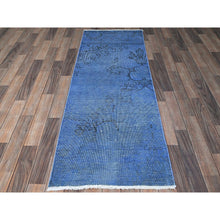 Load image into Gallery viewer, 2&#39;2&quot;x6&#39;2&quot; Carolina Blue, Overdyed Vintage Persian Tabriz, Worn and Distressed, Sides and Ends Professionally Secured, Shaved Low, Hand Knotted, 100% Wool, Fragment, Narrow Runner, Oriental Rug Sh943 FWR5658
