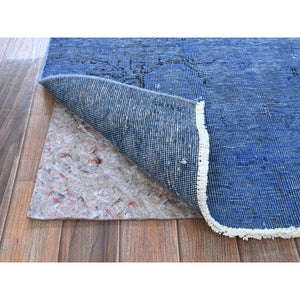2'2"x6'2" Carolina Blue, Overdyed Vintage Persian Tabriz, Worn and Distressed, Sides and Ends Professionally Secured, Shaved Low, Hand Knotted, 100% Wool, Fragment, Narrow Runner, Oriental Rug Sh943 FWR5658