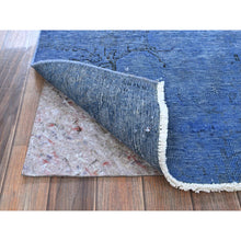 Load image into Gallery viewer, 2&#39;2&quot;x6&#39;2&quot; Carolina Blue, Overdyed Vintage Persian Tabriz, Worn And Distressed, Sides And Ends Professionally Secured, Shaved Low, Hand Knotted, 100% Wool, Fragment, Narrow Runner, Oriental Rug FWR5658