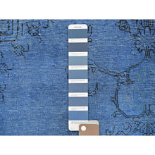 Load image into Gallery viewer, 2&#39;2&quot;x6&#39;2&quot; Carolina Blue, Overdyed Vintage Persian Tabriz, Worn And Distressed, Sides And Ends Professionally Secured, Shaved Low, Hand Knotted, 100% Wool, Fragment, Narrow Runner, Oriental Rug FWR5658