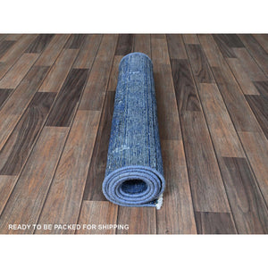 2'2"x6'2" Carolina Blue, Overdyed Vintage Persian Tabriz, Worn and Distressed, Sides and Ends Professionally Secured, Shaved Low, Hand Knotted, 100% Wool, Fragment, Narrow Runner, Oriental Rug Sh943 FWR5658