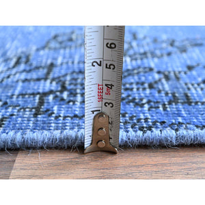 2'2"x6'2" Carolina Blue, Overdyed Vintage Persian Tabriz, Worn and Distressed, Sides and Ends Professionally Secured, Shaved Low, Hand Knotted, 100% Wool, Fragment, Narrow Runner, Oriental Rug Sh943 FWR5658