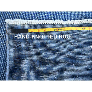 2'2"x6'2" Carolina Blue, Overdyed Vintage Persian Tabriz, Worn and Distressed, Sides and Ends Professionally Secured, Shaved Low, Hand Knotted, 100% Wool, Fragment, Narrow Runner, Oriental Rug Sh943 FWR5658