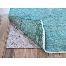 Load image into Gallery viewer, 2&#39;4&quot;x11&#39;2&quot; Sapphire Blue, Overdyed Vintage Persian Tabriz, Cropped Thin, Worn And Distressed, Sides And Ends Professionally Secured, Hand Knotted, Pure Wool, Fragment, Narrow Runner, Oriental Rug FWR5664