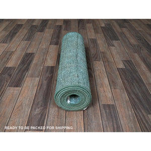 2'4"x11'2" Sapphire Blue, Overdyed Vintage Persian Tabriz, Cropped Thin, Worn and Distressed, Sides and Ends Professionally Secured, Hand Knotted, Pure Wool, Fragment, Narrow Runner, Oriental Rug Sh944 FWR5664
