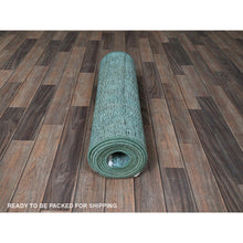 Load image into Gallery viewer, 2&#39;4&quot;x11&#39;2&quot; Sapphire Blue, Overdyed Vintage Persian Tabriz, Cropped Thin, Worn And Distressed, Sides And Ends Professionally Secured, Hand Knotted, Pure Wool, Fragment, Narrow Runner, Oriental Rug FWR5664