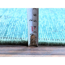 Load image into Gallery viewer, 2&#39;4&quot;x11&#39;2&quot; Sapphire Blue, Overdyed Vintage Persian Tabriz, Cropped Thin, Worn and Distressed, Sides and Ends Professionally Secured, Hand Knotted, Pure Wool, Fragment, Narrow Runner, Oriental Rug Sh944 FWR5664