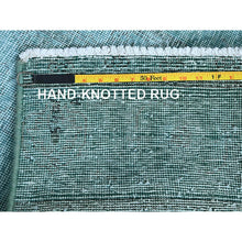Load image into Gallery viewer, 2&#39;4&quot;x11&#39;2&quot; Sapphire Blue, Overdyed Vintage Persian Tabriz, Cropped Thin, Worn and Distressed, Sides and Ends Professionally Secured, Hand Knotted, Pure Wool, Fragment, Narrow Runner, Oriental Rug Sh944 FWR5664