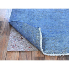 Load image into Gallery viewer, 2&#39;6&quot;x9&#39;10&quot; Berry Blue, Overdyed Vintage Persian Tabriz, Worn And Distressed, Sides And Ends Professionally Secured, Sheared Low, Hand Knotted, 100% Wool, Fragment, Runner, Oriental Rug FWR5670