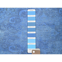 Load image into Gallery viewer, 2&#39;6&quot;x9&#39;10&quot; Berry Blue, Overdyed Vintage Persian Tabriz, Worn And Distressed, Sides And Ends Professionally Secured, Sheared Low, Hand Knotted, 100% Wool, Fragment, Runner, Oriental Rug FWR5670