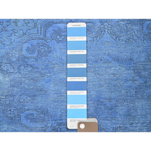 2'6"x9'10" Berry Blue, Overdyed Vintage Persian Tabriz, Worn and Distressed, Sides and Ends Professionally Secured, Sheared Low, Hand Knotted, 100% Wool, Fragment, Runner, Oriental Rug Sh945 FWR5670
