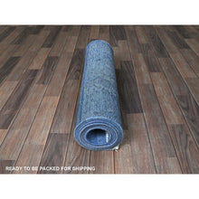 Load image into Gallery viewer, 2&#39;6&quot;x9&#39;10&quot; Berry Blue, Overdyed Vintage Persian Tabriz, Worn And Distressed, Sides And Ends Professionally Secured, Sheared Low, Hand Knotted, 100% Wool, Fragment, Runner, Oriental Rug FWR5670