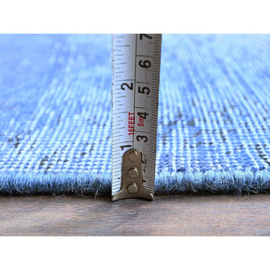 2'6"x9'10" Berry Blue, Overdyed Vintage Persian Tabriz, Worn and Distressed, Sides and Ends Professionally Secured, Sheared Low, Hand Knotted, 100% Wool, Fragment, Runner, Oriental Rug Sh945 FWR5670