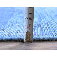 Load image into Gallery viewer, 2&#39;6&quot;x9&#39;10&quot; Berry Blue, Overdyed Vintage Persian Tabriz, Worn And Distressed, Sides And Ends Professionally Secured, Sheared Low, Hand Knotted, 100% Wool, Fragment, Runner, Oriental Rug FWR5670