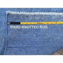 Load image into Gallery viewer, 2&#39;6&quot;x9&#39;10&quot; Berry Blue, Overdyed Vintage Persian Tabriz, Worn and Distressed, Sides and Ends Professionally Secured, Sheared Low, Hand Knotted, 100% Wool, Fragment, Runner, Oriental Rug Sh945 FWR5670